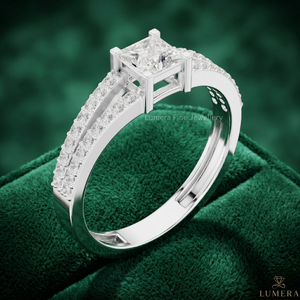 Anillo de Compromiso de Moissanita con Corte Princesa Certificado por IGI, Oro Blanco de 9K, 10K, 14K, 18K, Anillo de Boda con Pavé de Doble Aro para Mujer - Product Image 4