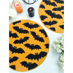 Napperon perlé chauve-souris d'Halloween fait main, rond, en perles de verre, orange et noir, pour assiette de présentation, décoration de table effrayante - Product Image 1