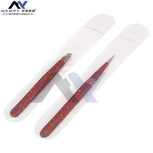 Juego de Pinzas para Cejas de Acero Inoxidable, Color Rojo y Negro, para Extensiones de Pestañas, Pinzas con Punta de Fibra, Juego de 2 Piezas - Product Image 4