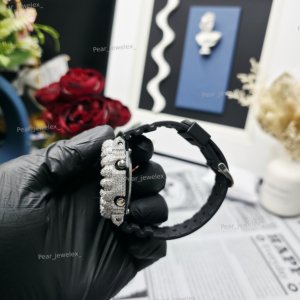 Luxury VVS Moissanite Analog Digital <b>Watch</b> Silver Round Case Rubber Band Round <b>Black</b> Dial Unisex - Product Image 2