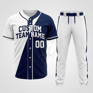 Ensemble d'uniformes de baseball personnalisés pour hommes – Maillot et pantalon en polyester noir et blanc, design entièrement boutonné, respirant, pour équipes adultes - Product Image 5