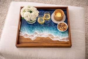 Plateau de service multifonctionnel en bois fait main Sea Breeze, motif Art Déco végétal, pour mariage - Product Image 3