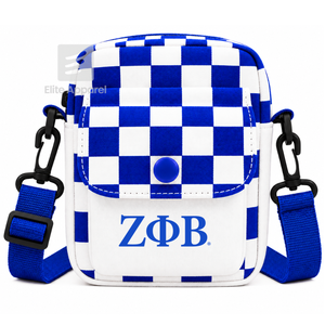 Bolso Bandolera Personalizado de la Hermandad Zeta Phi Beta con Logotipo Bordado en la Parte Delantera, Cierre de Botón Azul y Blanco, Uso Diario Informal para Mujer - Product Image 1