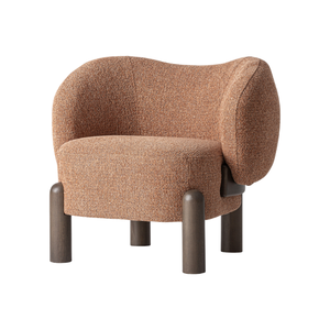 Modern Contemporary Accent Lounge Chair Solid Teak Premium Boucle Upholstery Sculptural Rounded <b>Frame</b> Hospitality Furniture - Product Image 1