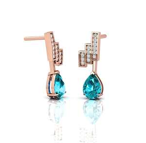 Boucles d'oreilles clous en tourmaline Paraiba avec accents de moissanite, en argent sterling 925, bijoux fins pour femmes - Product Image 5