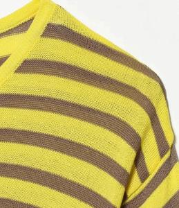 Men's Eco-Friendly Polyester Short Sleeve O-Neck Striped Knitted <b>T</b>-<b>Shirt</b> Regular Fit Casual Wear Yellow Brown Patterned Design - Product Image 6