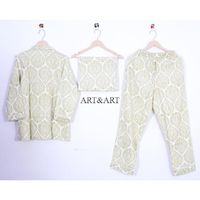 Conjunto de Bata de Algodón y Fibra de Bambú Estampada para Mujer, Manga Larga, Cuello en V, Patrón Geométrico, Suave, Informal, Ropa de Dormir de Longitud Completa, Talle Medio
