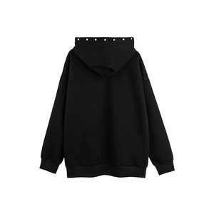 Sweat à capuche zippé en molleton français personnalisé avec motifs, rivets, effet vintage délavé à l'acide, en coton épais, coupe courte et strass - Product Image 2