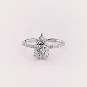 Luxury Moissanite Diamond 925 Sterling Silver Pear Cut Engagement Ring With Detailed Side Stones For Bridal Resellers - Product Image 1