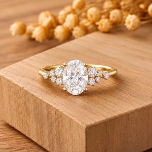 Lab Grown Oval Cut Diamond Engagement Ring 925 Sterling silver IGI Certificate Luxurious Vintage Cluster Gift Ring <b>for</b> <b>Women</b> - Product Image 1