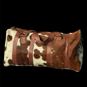 Bolsa de Viaje de Cuero Genuino Hecha a Mano con Pelo, Estilo Vintage, con Cremallera, Ligera, Gran Capacidad, para Fin de Semana, LHODB-0128 - Product Image 1