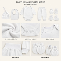 Ensemble de vêtements pour bébé, 7 pièces, layette pour nouveau-né, coton biologique 220 g/m², OEM ODM, marque privée, vente en gros pour les détaillants de boutiques
