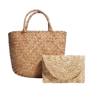 Handmade <b>Wicker</b> Basket Set, Natural Straw Woven Tote, Boho Vacation Beach <b>Bag</b>, Grocery Shopping Carryall, Wedding Honeymoon Seag - Product Image 2