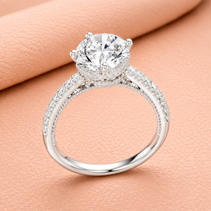 Anillo Solitario Clásico de Moissanita con Corte Redondo, Oro Blanco, Pavé, Anillo de Compromiso y Boda, Certificado IGI, Regalo de Joyería - Product Image 3