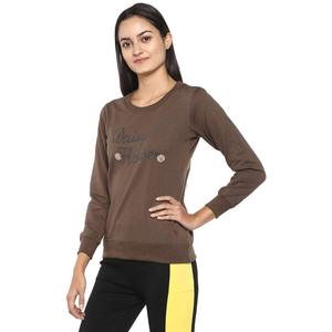 Sudadera de Cuello Redondo Marrón para Mujer con Bordado de Flor de Margarita, Manga Larga, Tejido de Algodón, Ropa Casual de Otoño - Product Image 3