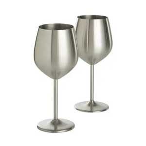 Skies Trader Lot de 2 verres à vin en acier inoxydable finition satinée, incassables, argent mat, faits à la main, modernes, pour mariage - Product Image 1