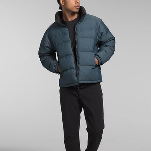Men's Blue Puffer Jacket Windproof Winter Outerwear Stand Collar Zipper Closure Casual Style Thick Polyester <b>Wadding</b> - Product Image 1
