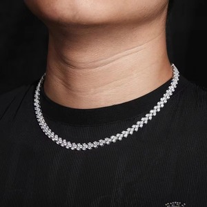 Collar de Hip Hop de Triple Hilera Redonda, Joyería Fina, Colgantes y Dijes con Acabado en Rodio, Joyería de Moissanita para Raperos - Product Image 2