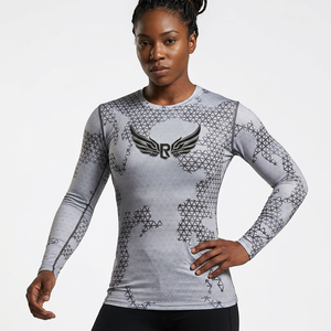 Women's Full Sleeve Rash Guard Long Sleeve <b>Compression</b> <b>Shirt</b> Quick Dry Printed Geometric Pattern Gray Spandex Polyester Top - Product Image 2
