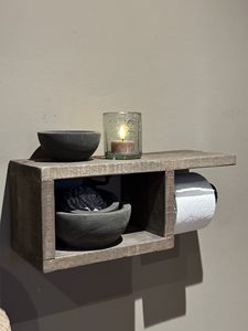 Rustic Driftwood <b>Toilet</b> <b>Roll</b> <b>Holder</b> <b>Wall</b> <b>Mounted</b> Wooden Bathroom Storage Shelf Handmade Vintage Organizer - Product Image 2