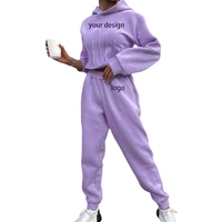 Ensemble de survêtement décontracté pour femme en polaire, chaud et respirant, avec haut court et pantalon harem long à cheville, couleur unie, à manches longues et à capuche, pour le sport, automne-hiver, deux pièces