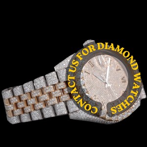 Reloj de Diseño Único con Esfera de Cristal, Dos Tonos, Completamente Decorado, Estilo Hip Hop, Movimiento de Cuarzo ETA, Características Clásicas, Moda, Negocios, Brillante, Personalizado - Product Image 5