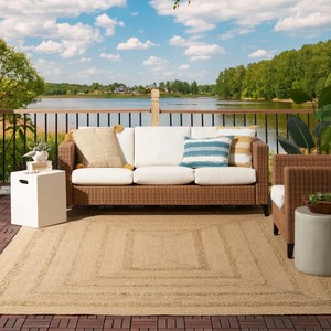 Tapis d'extérieur rectangulaire en jute naturel de couleur unie, tressé à plat, style côtier, antidérapant pour patio - Product Image 5