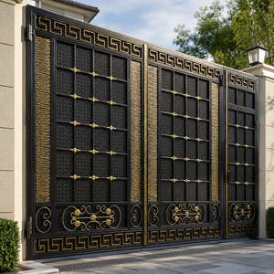 Black Gold Greek Key <b>Metal</b> Main Gate Decorative <b>Grid</b> Panel Villa Entrance Security Gate Design Furniture for Mansion Home - Product Image 3