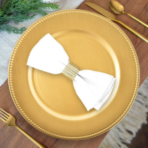 Assiette de présentation ronde en métal doré avec bordure perlée pour la mise en table de mariage – Assiettes de présentation au look élégant pour plats et vaisselle - Product Image 3