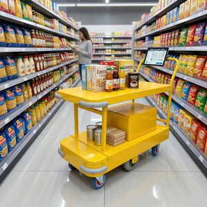 Heavy Duty 2 Tier <b>Platform</b> Cart Steel Warehouse <b>Trolley</b> 4 Wheel Utility Cart OEM Vietnam - Product Image 2