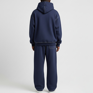 Premium Heavyweight Oversized Full Zip Hoodie <b>Tracksuit</b> Set Custom Logo Navy Blue Fleece Streetwear Sweat Suit For Men - Product Image 5