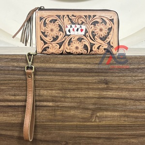 New Arrival 2026 Hand <b>Tooled</b> Floral <b>Leather</b> Zipper Wallet Genuine <b>Leather</b> Card Design RFID Card Holder Wristlet Clutch for Women - Product Image 1