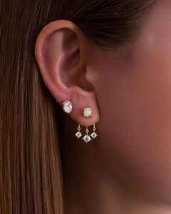 Lab Grown Round Diamond Split Drop <b>Dangle</b> <b>Earrings</b> With 14K Solid Gold <b>Fine</b> Engagement Gift Jewelry For Girlfriends - Product Image 3