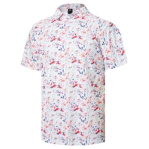 เสื้อกอล์ฟแขนสั้นสีขาวสำหรับผู้ชาย ลายปูแดงน้ำเงิน ผ้าเจอร์ซีย์โพลีเอสเตอร์/คอตตอน โลโก้ด้านหน้า สวมใส่สบาย ระบายอากาศได้ดี ทรงปกติ น้ำหนัก 180 กรัม - Product Image 5