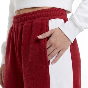 Pantalon de survêtement en molleton rouge pour femme, coupe large, taille élastique, décontracté, automne, ample, longueur intégrale, écologique et respirant - Product Image 4