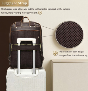 OEM Custom Men’s Leather Laptop <b>Backpack</b> 15.6 Inch Vintage Cowhide Large Capacity Travel Hiking Business Bag - Product Image 4