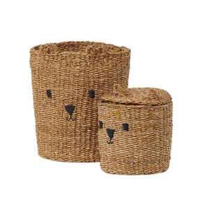 Eco Friendly Bear Face Seagrass <b>Storage</b> <b>Basket</b> Unique Animal <b>Wicker</b> Laundry Hamper Kids Room Floor Blanket Holder Bin - Product Image 1
