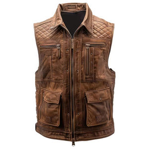 Gilet sans manches en cuir d'agneau véritable noir pour homme, coupe ajustée, respirant sur les côtés, style sportif classique, gilet de motard en cuir véritable - Product Image 1