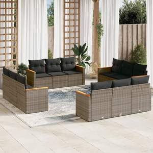Ensemble de canapés de jardin gris foncé, meubles en rotin d'extérieur, design contemporain avec coussins - Product Image 1