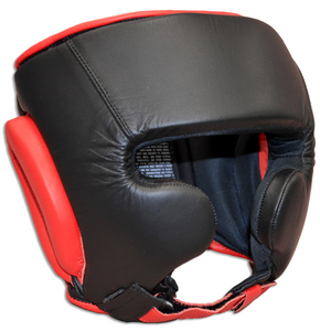 <b>Black</b> and Red PU Leather Boxing Head Guard with Buckle Closure for Adult Head Protection - Product Image 1