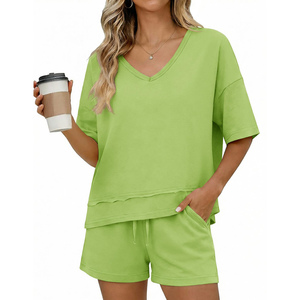 Oversize Short <b>Set</b> For Women Custom Made Best Quality Above Knee Casual Short Sleeve 100% Cotton Oversized 2 Piece Women's <b>Sets</b> - Product Image 1