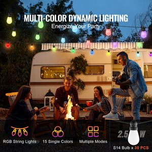 Luci a Stringa RGB per Esterni 30m 30 Lampadine Controllo APP 15 Colori Singoli Luminosità Regolabile Corpo Lampada in Plastica Emissione Bianca - Product Image 5