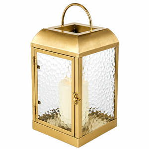 Luxury Gold Brass Glass Lantern for Wedding <b>Table</b> Centerpiece Elegant Hut-Shape Hanging Decorative Candle Holder for Home Decor - Product Image 6