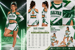 Ensemble d'uniformes de cheerleading, haut court à manches longues, mini-jupe, vert et blanc, tenue de compétition pour adultes, polyester, spandex, strass, 220g - Product Image 5