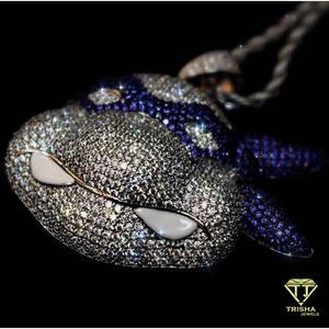 Pendentif Moissanite Diamant Personnage Masqué Iced Out en Argent Sterling 925, Collier Hip Hop Violet et Blanc, Bijoux - Product Image 1