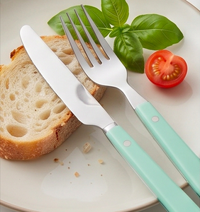 <b>Mirror</b> Finished Silver Cutlery Set With Green <b>Plastic</b> Handle For Dining Kitchen Tableware Gifting Parties And Daily Use - Product Image 5