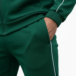 Ensemble de survêtement en coton vert pour homme HMA, sweat à capuche zippé et pantalon de jogging avec bande blanche - Product Image 5