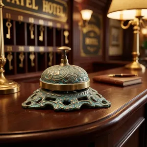 Campana de Recepción de Hotel de Latón Macizo con Acabado Antiguo y Grabado Floral Ornamental, Campana Decorativa Vintage para Oficina - Product Image 1