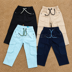 Pantalones Cargo de Sarga para Niños MEOW Fashion, Color Sólido, Cintura Elástica con Cordón, Largos, Casuales, con Bolsillos de Parche, Lote al por Mayor - Product Image 6