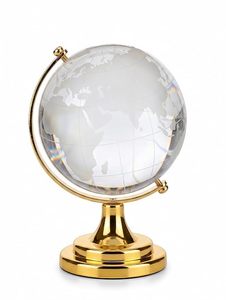 Globe terrestre en verre cristal avec support en métal doré, globe décoratif de table, ornement de bureau, décoration de luxe pour la maison et le bureau, cadeau - Product Image 1